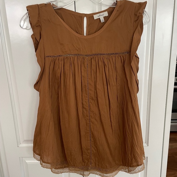 Aritzia Wilfred Camel Crinkle Top S - Picture 1 of 6